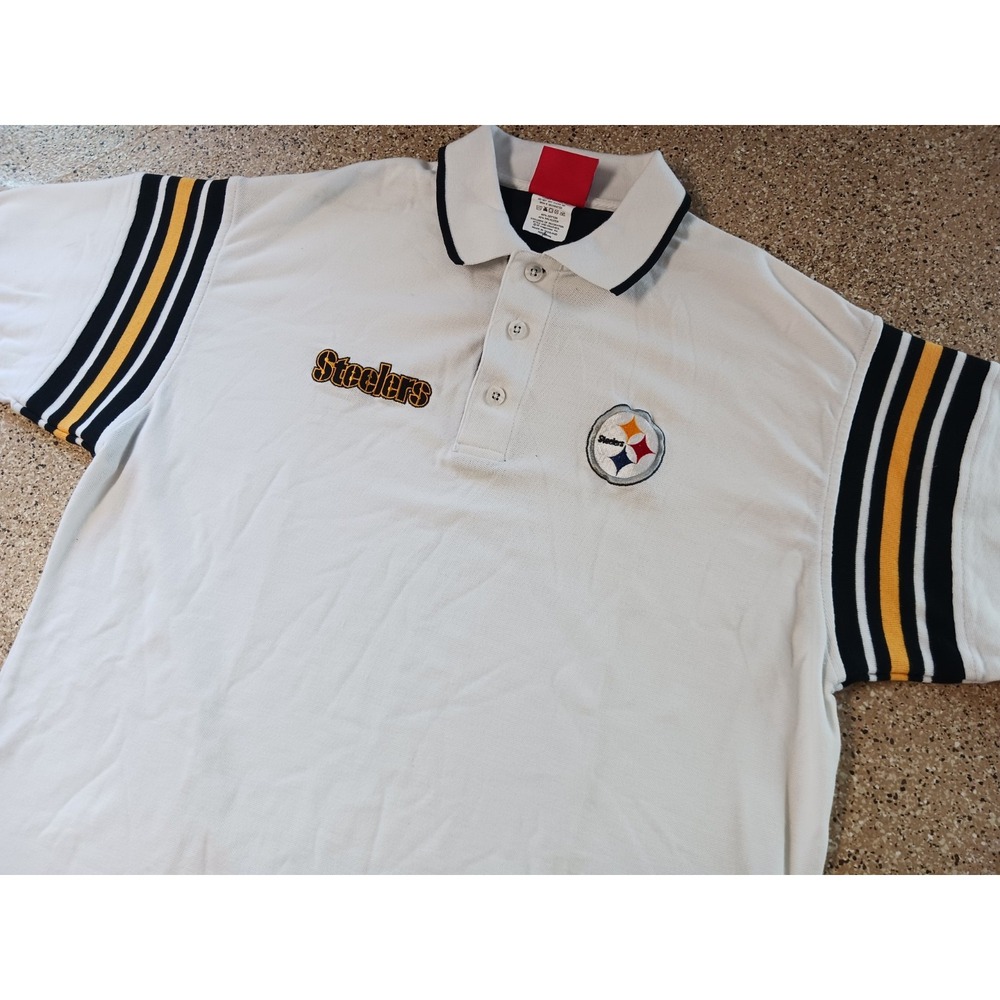 Vintage Pittsburgh Steelers NFL Apparel White Golf Polo Shirt Men's Medium Y2K